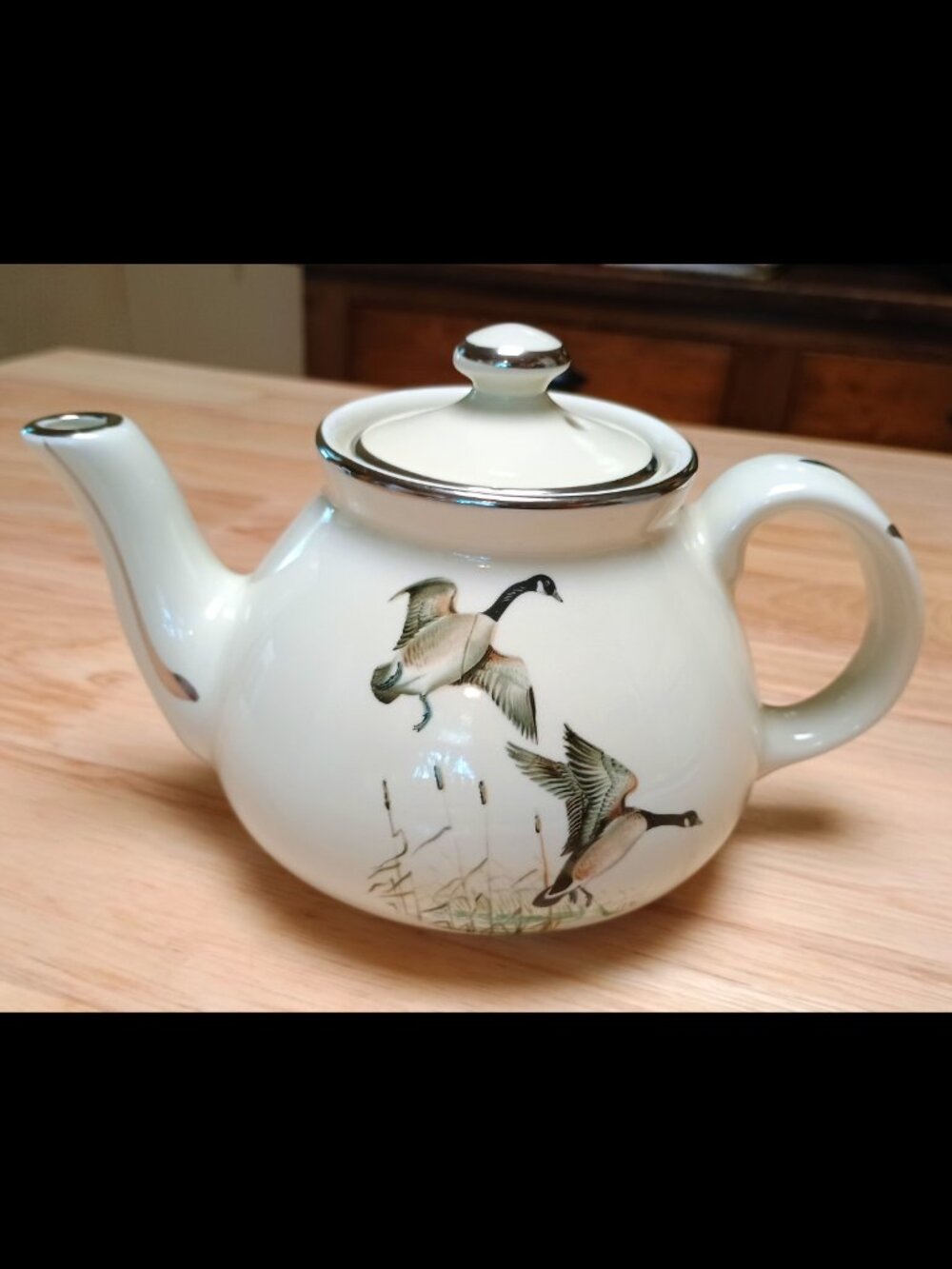 VTG Hall China Teapot w/ Lid, "Wildbirds", Geese, New York Shape, 1940's, RARE